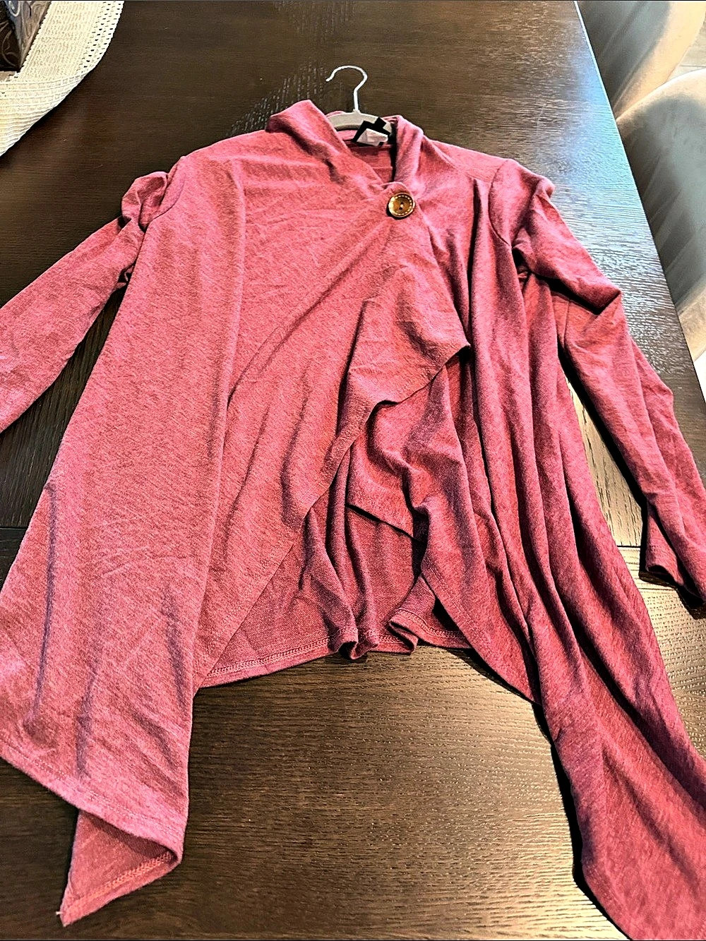 Bobeau One Button Waterfall Fleece Cardigan Pink
